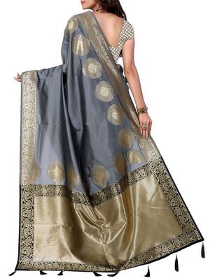 half & half zari banarasi saree with blouse - 15726698 - Standard Image - 2