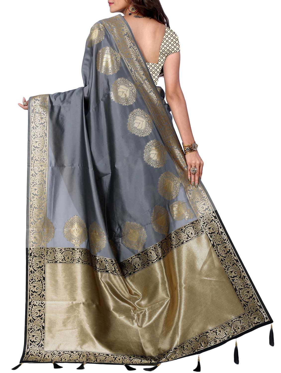 half & half zari banarasi saree with blouse - 15726698 - Zoom Image - 2