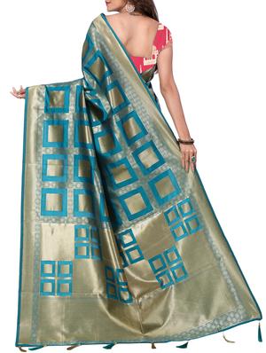 geometrical zari motif banarasi saree with blouse - 15726699 - Standard Image - 2