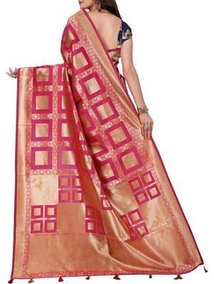 geometrical zari motif banarasi saree with blouse - 15726701 - Standard Image - 2