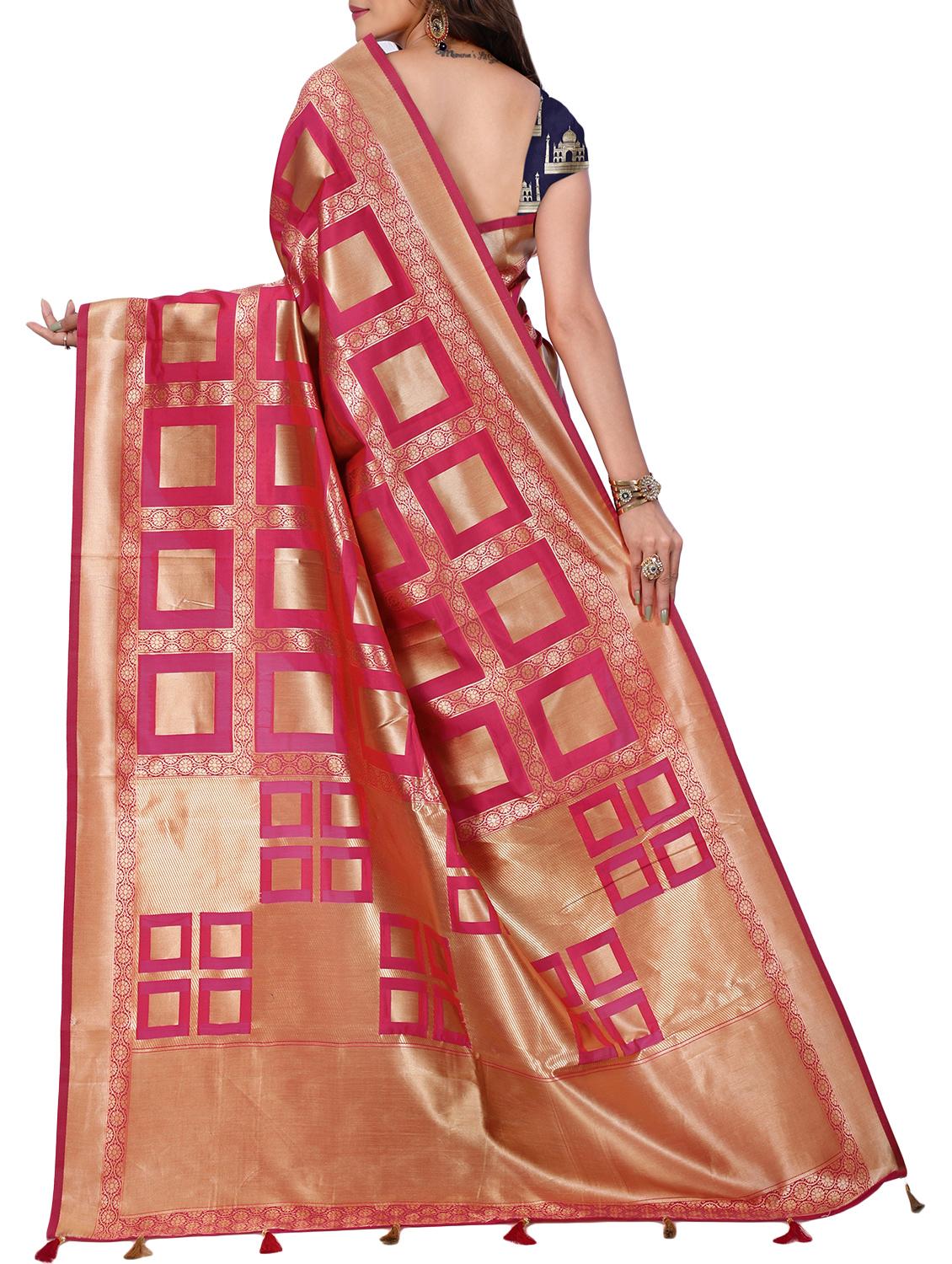 geometrical zari motif banarasi saree with blouse - 15726701 - Zoom Image - 2