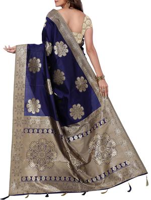 half & half zari banarasi saree with blouse - 15726703 - Standard Image - 2