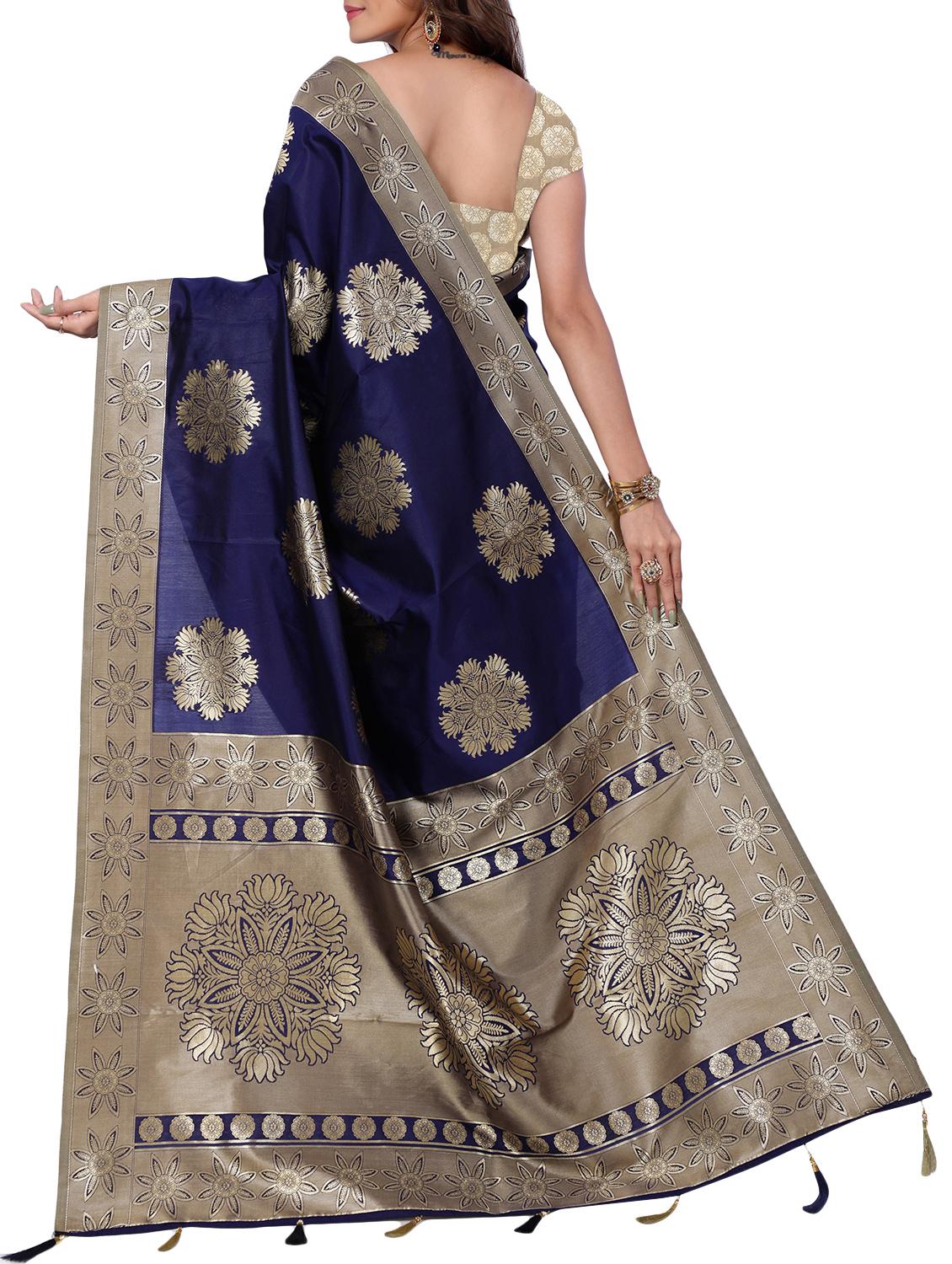 half & half zari banarasi saree with blouse - 15726703 - Zoom Image - 2