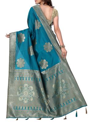 half & half zari banarasi saree with blouse - 15726705 - Standard Image - 2