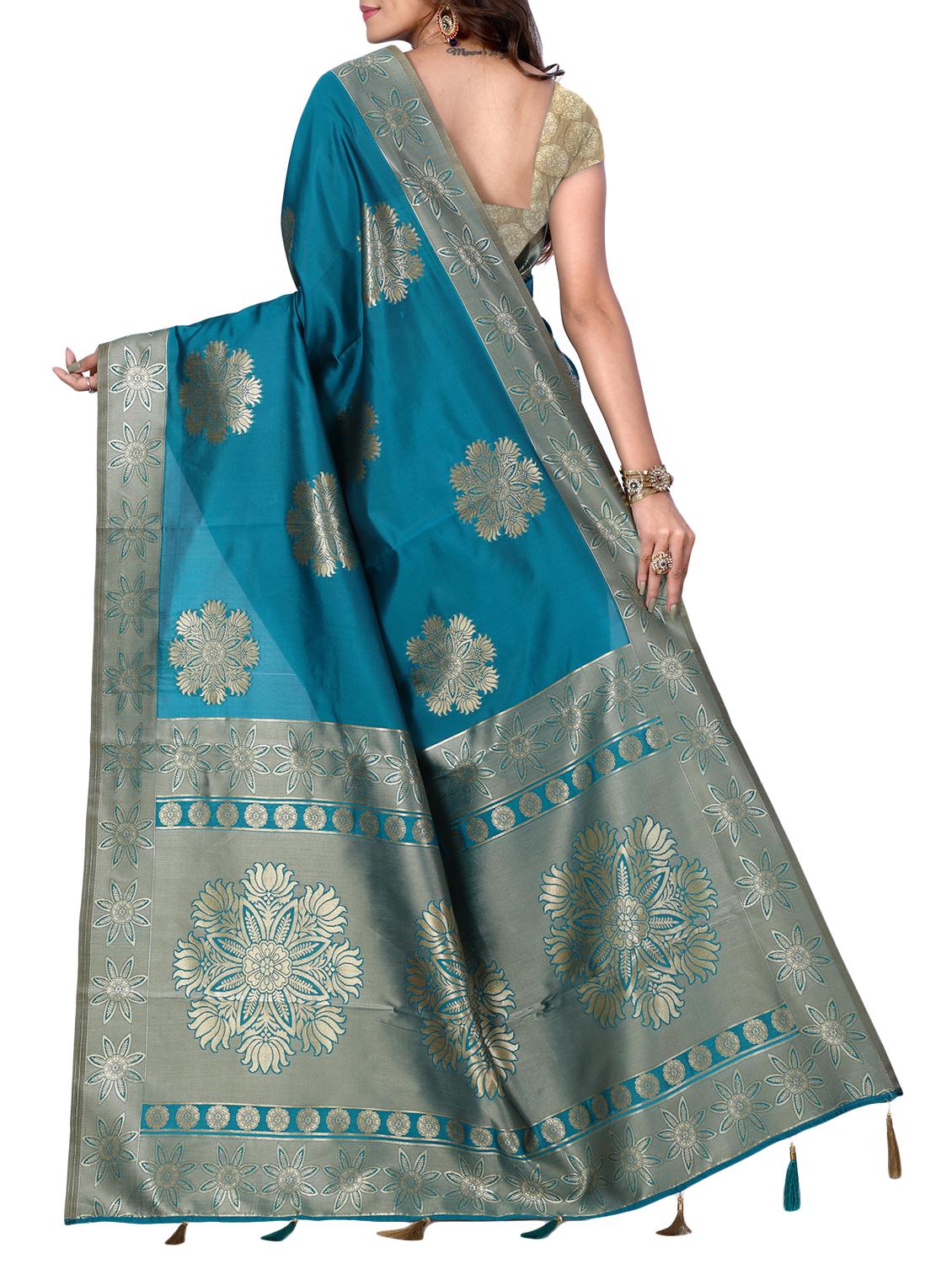 half & half zari banarasi saree with blouse - 15726705 - Zoom Image - 2