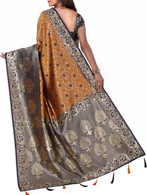half & half zari banarasi saree with blouse - 15726706 - Standard Image - 2