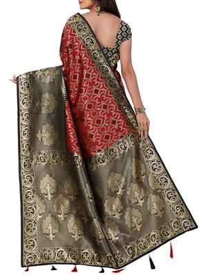 half & half zari banarasi saree with blouse - 15726707 - Standard Image - 2