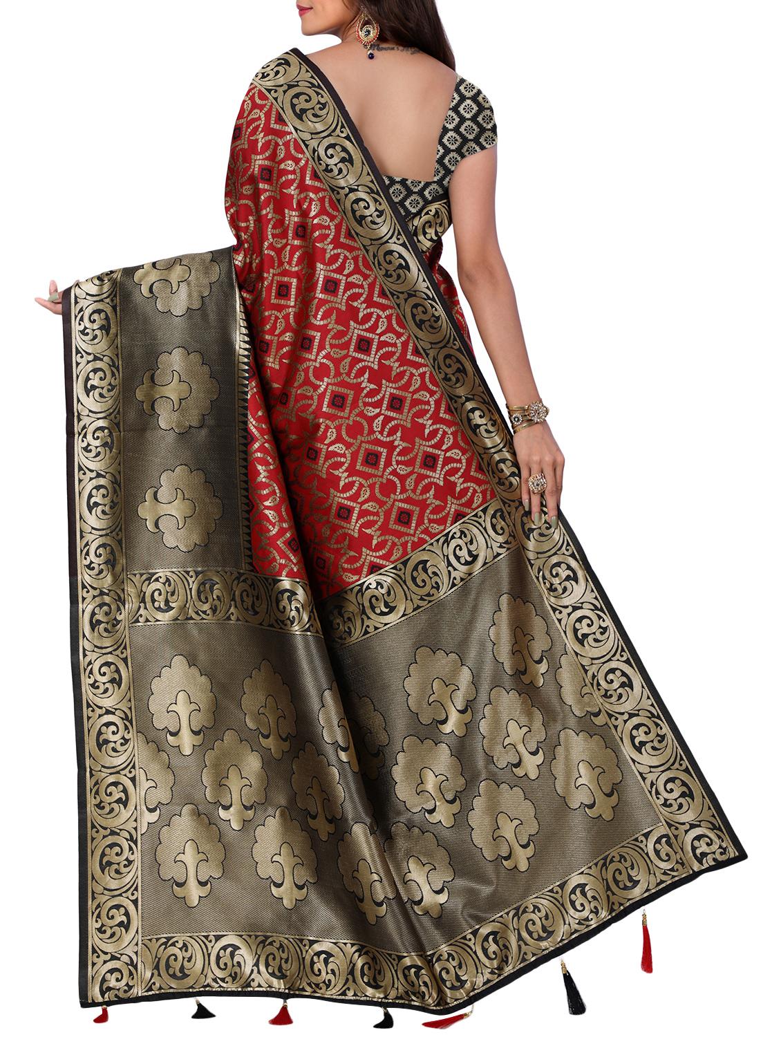 half & half zari banarasi saree with blouse - 15726707 - Zoom Image - 2