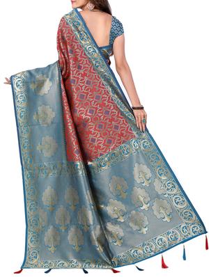 half & half zari banarasi saree with blouse - 15726708 - Standard Image - 2
