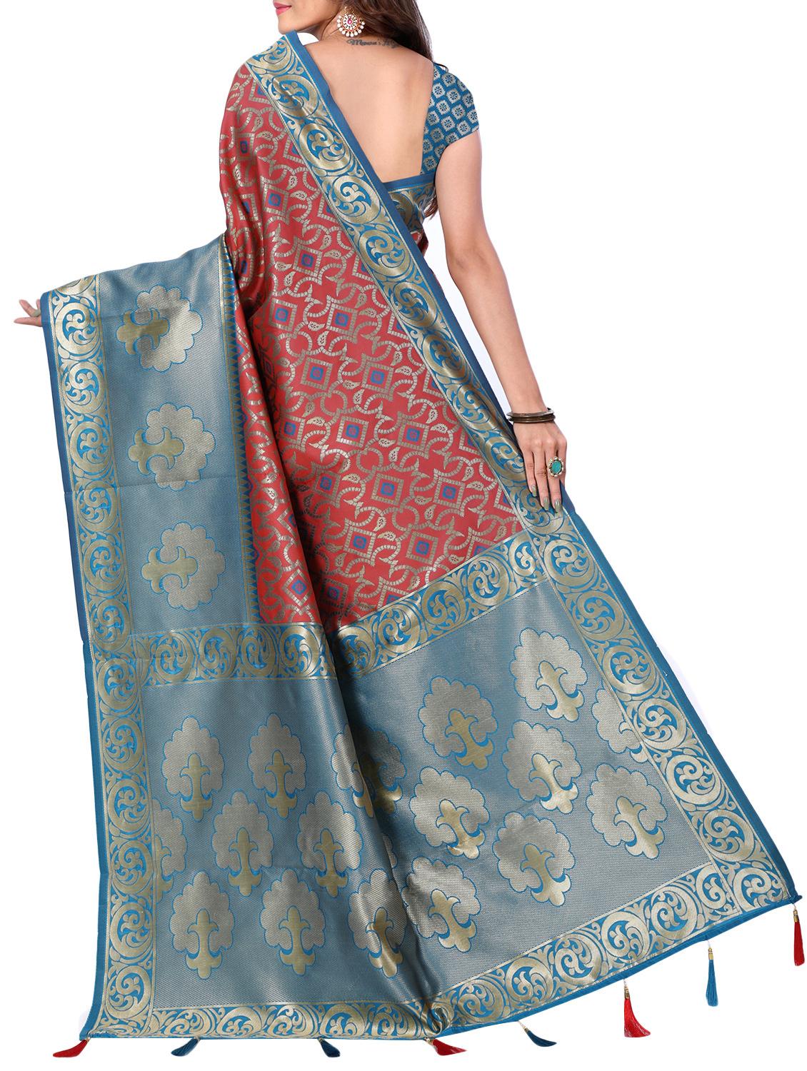 half & half zari banarasi saree with blouse - 15726708 - Zoom Image - 2