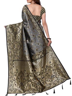 half & half zari banarasi saree with blouse - 15726709 - Standard Image - 2
