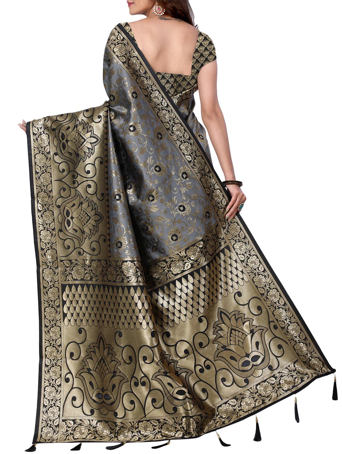 half & half zari banarasi saree with blouse - 15726709 - Zoom Image - 2