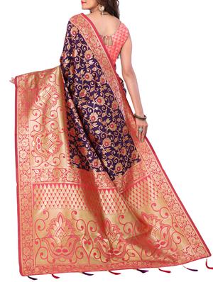 half & half zari banarasi saree with blouse - 15726710 - Standard Image - 2