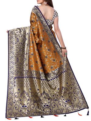 half & half zari banarasi saree with blouse - 15726711 - Standard Image - 2