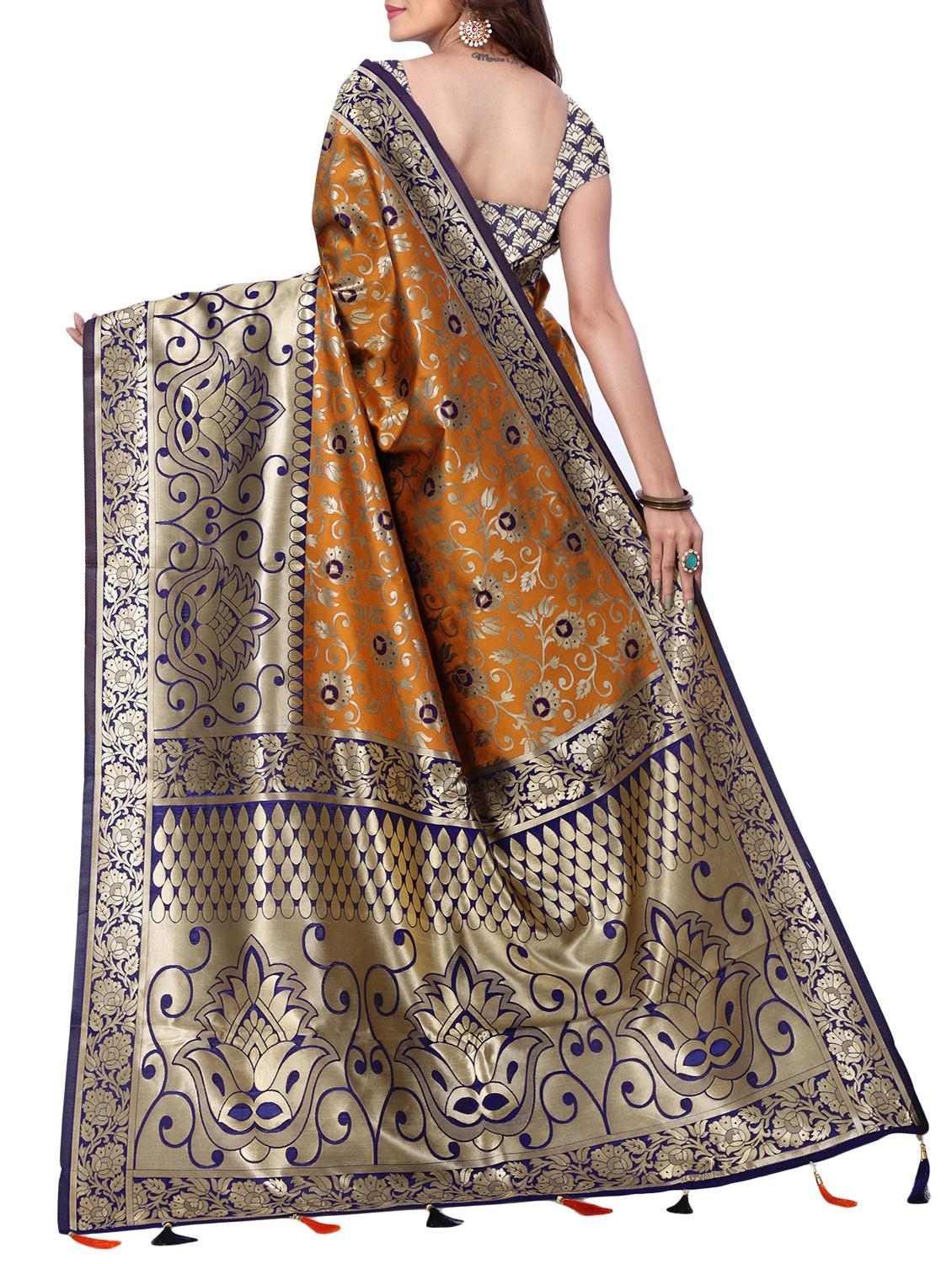 half & half zari banarasi saree with blouse - 15726711 - Zoom Image - 2