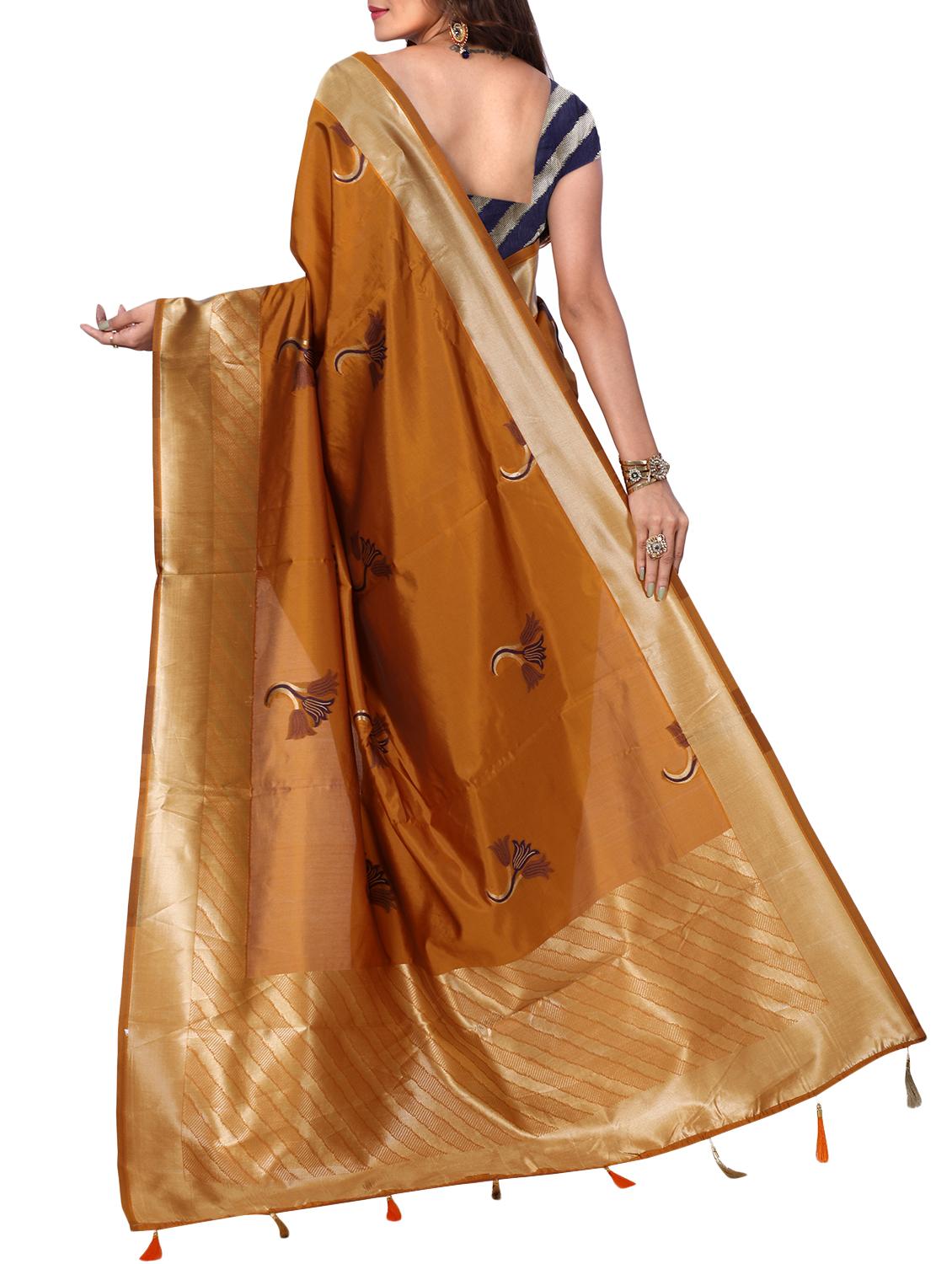 floral zari motif banarasi saree with blouse - 15726712 - Zoom Image - 2
