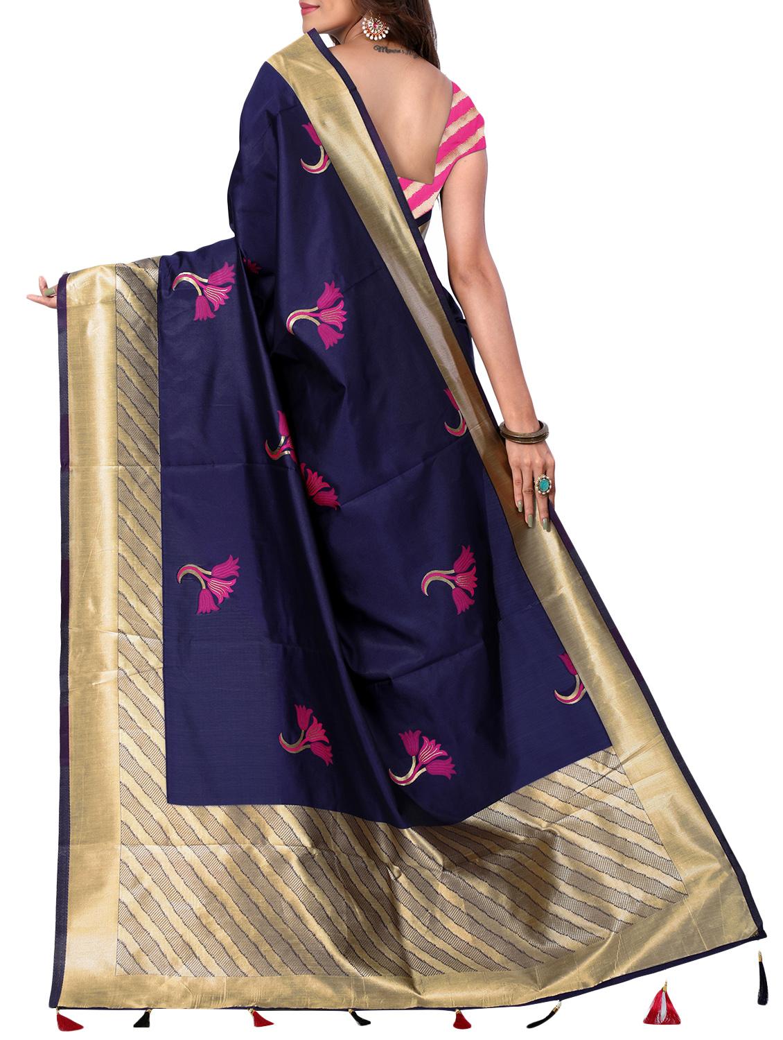 floral zari motif banarasi saree with blouse - 15726713 - Zoom Image - 2