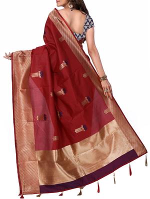 floral zari motif banarasi saree with blouse - 15726716 - Standard Image - 2
