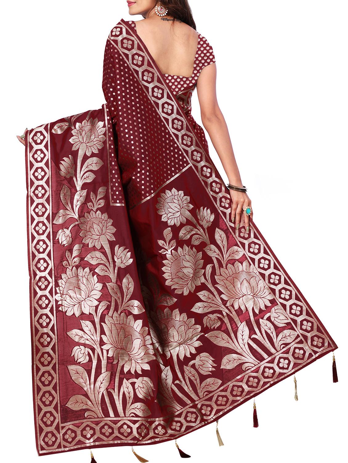 floral zari motif banarasi saree with blouse - 15726717 - Zoom Image - 2