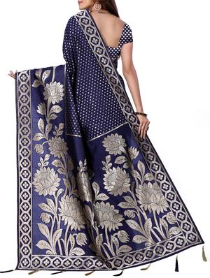 floral zari motif banarasi saree with blouse - 15726718 - Standard Image - 2