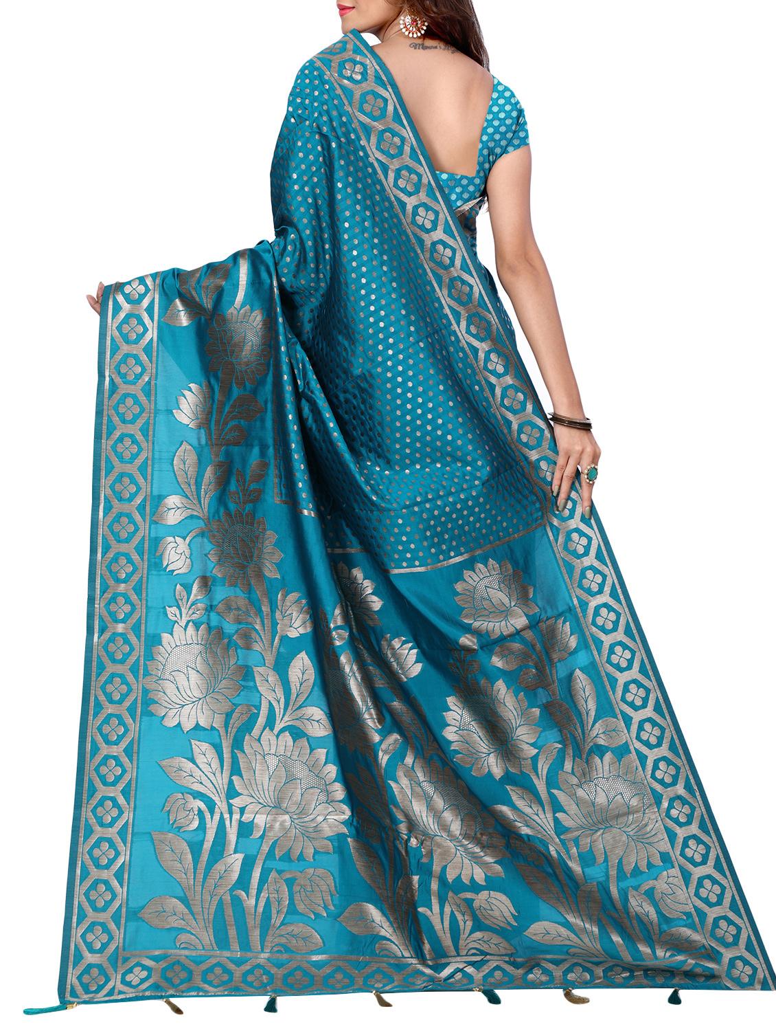 floral zari motif banarasi saree with blouse - 15726719 - Zoom Image - 2