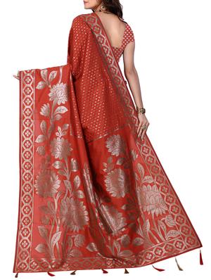 floral zari motif banarasi saree with blouse - 15726720 - Standard Image - 2