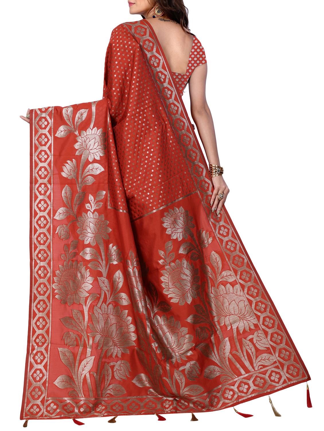 floral zari motif banarasi saree with blouse - 15726720 - Zoom Image - 2