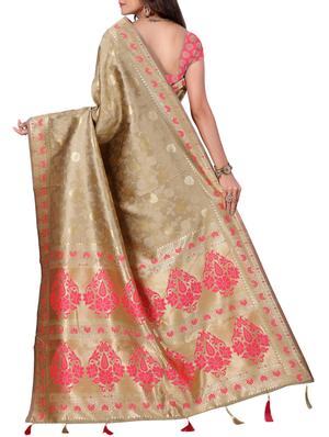 floral zari motif banarasi saree with blouse - 15726722 - Standard Image - 2