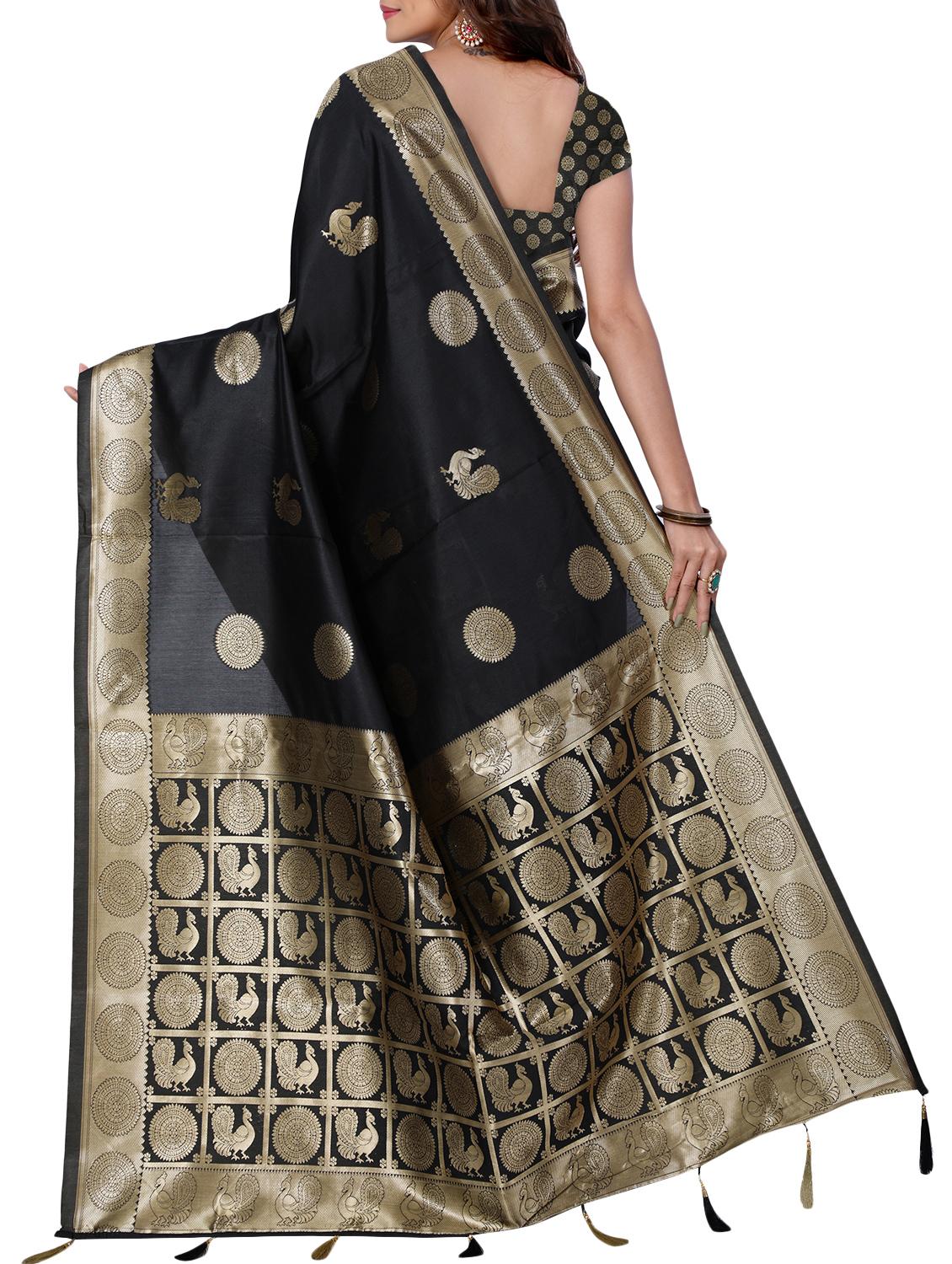 conversational zari motif banarasi saree with blouse - 15726723 - Zoom Image - 2