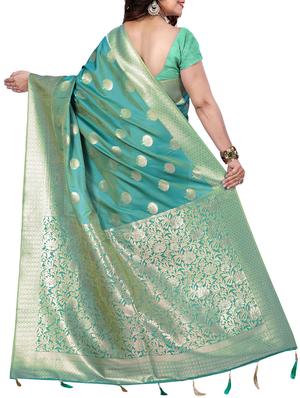 floral zari motif banarasi saree with blouse - 15726725 - Standard Image - 2
