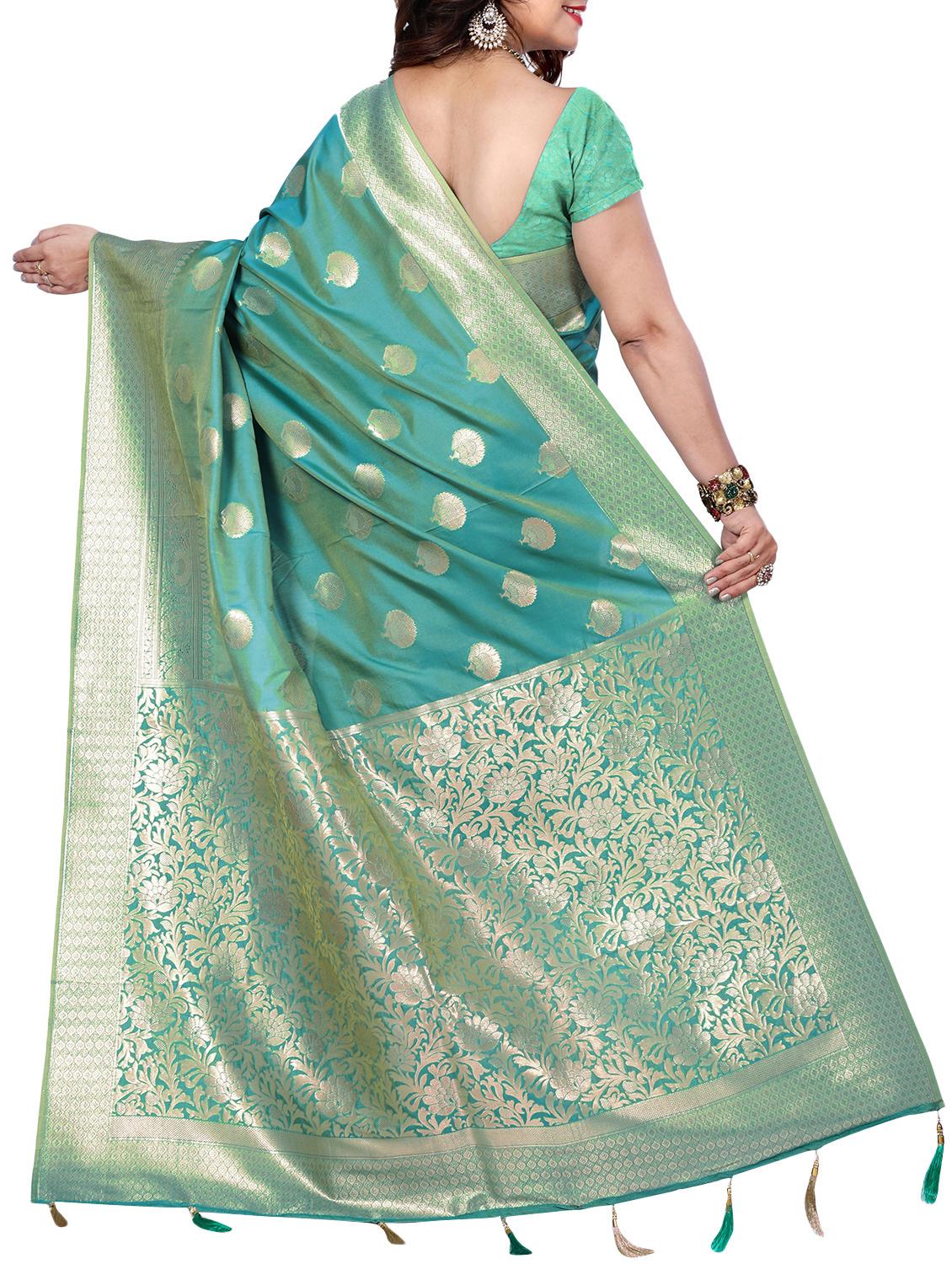 floral zari motif banarasi saree with blouse - 15726725 - Zoom Image - 2