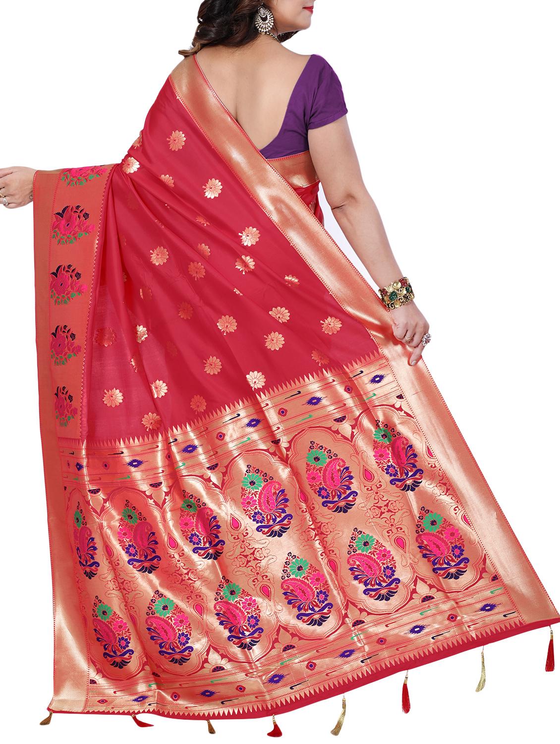 floral zari motif banarasi sare with blouse - 15726726 - Zoom Image - 2