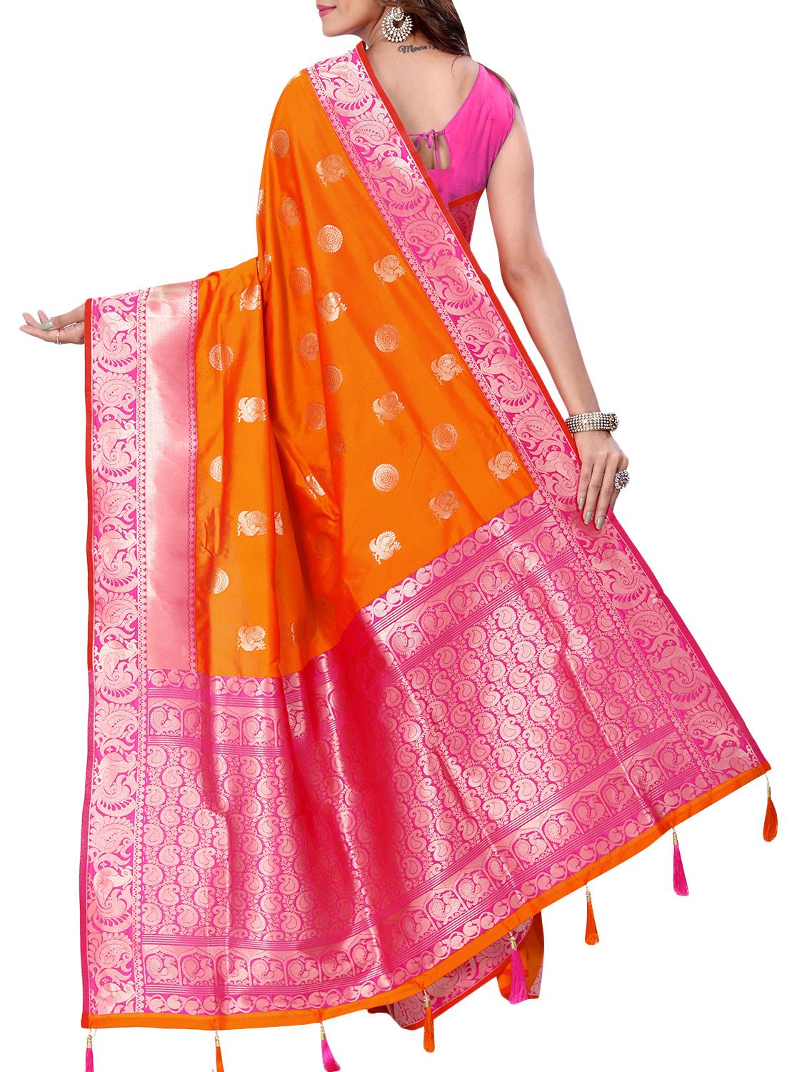 conversational zari motif banarasi saree with blouse - 15726731 - Zoom Image - 2