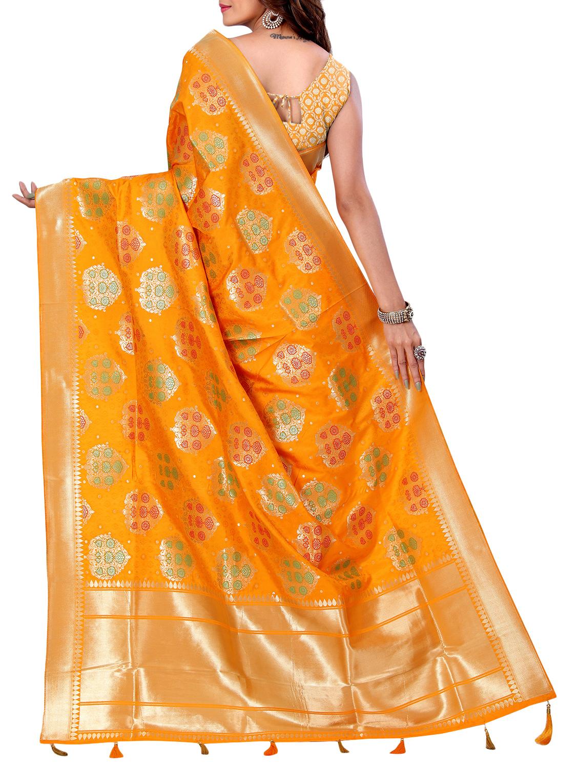 floral zari motif banarasi saree with blouse - 15726735 - Zoom Image - 2