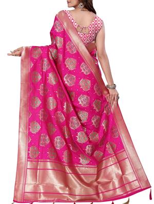 floral zari motif banarasi saree with blouse - 15726736 - Standard Image - 2