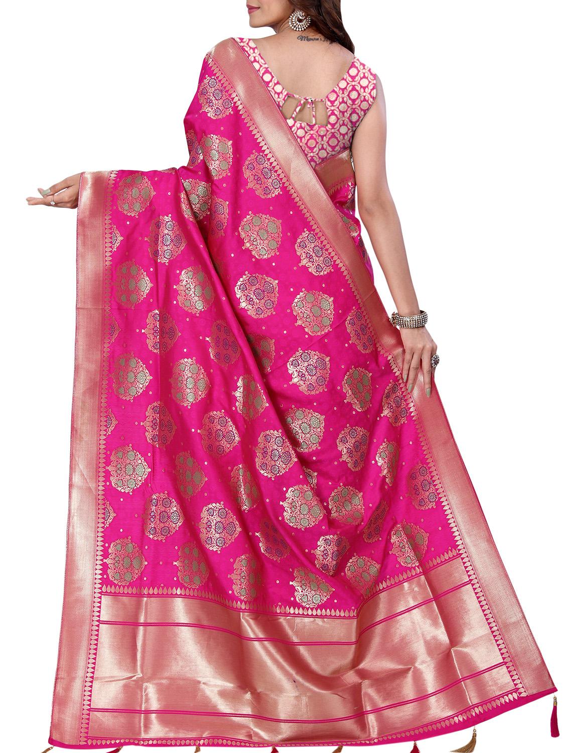 floral zari motif banarasi saree with blouse - 15726736 - Zoom Image - 2