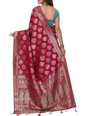 floral zari motif banarasi saree with blouse - 15726738 - Standard Image - 2