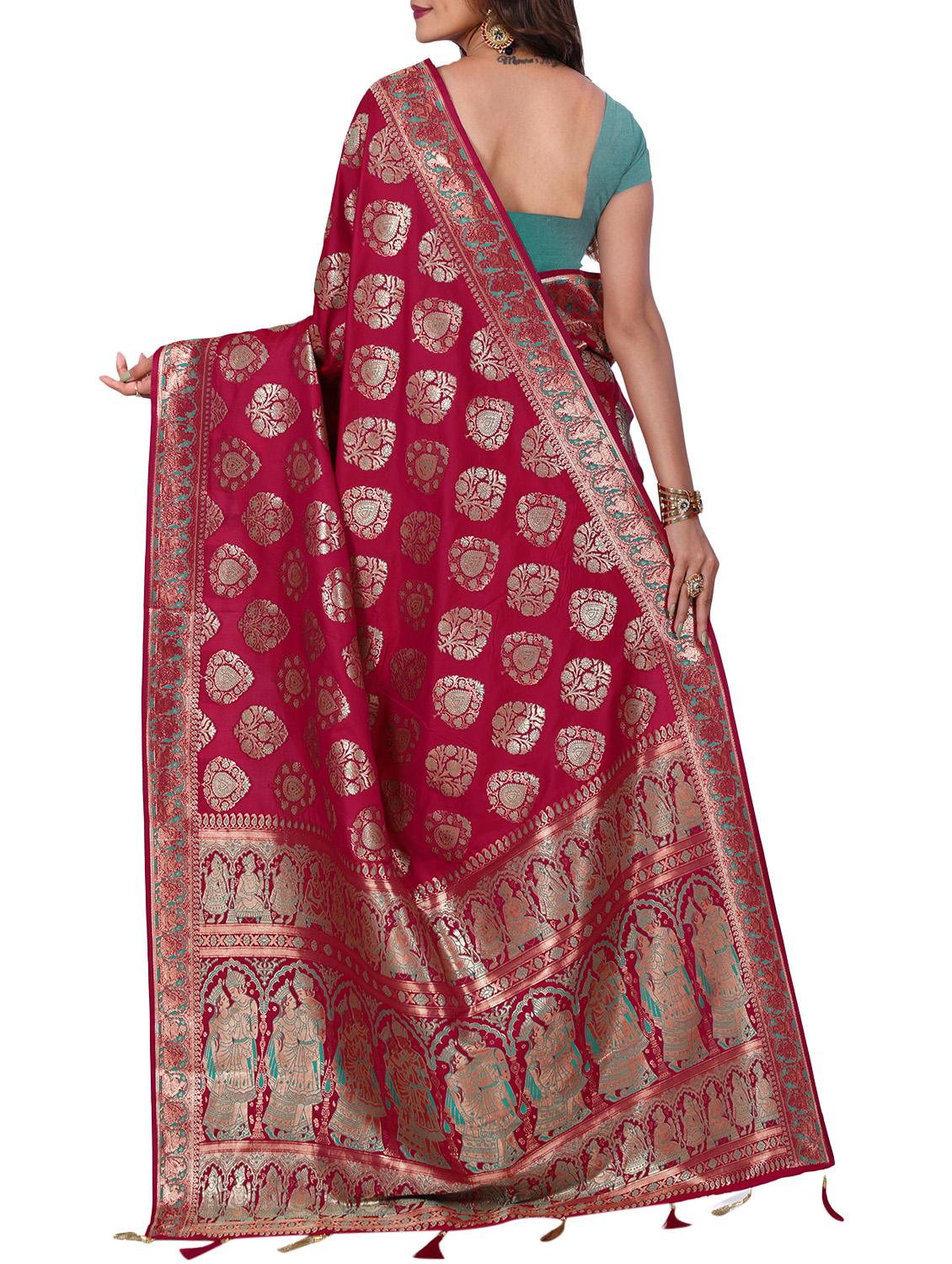floral zari motif banarasi saree with blouse - 15726738 - Zoom Image - 2