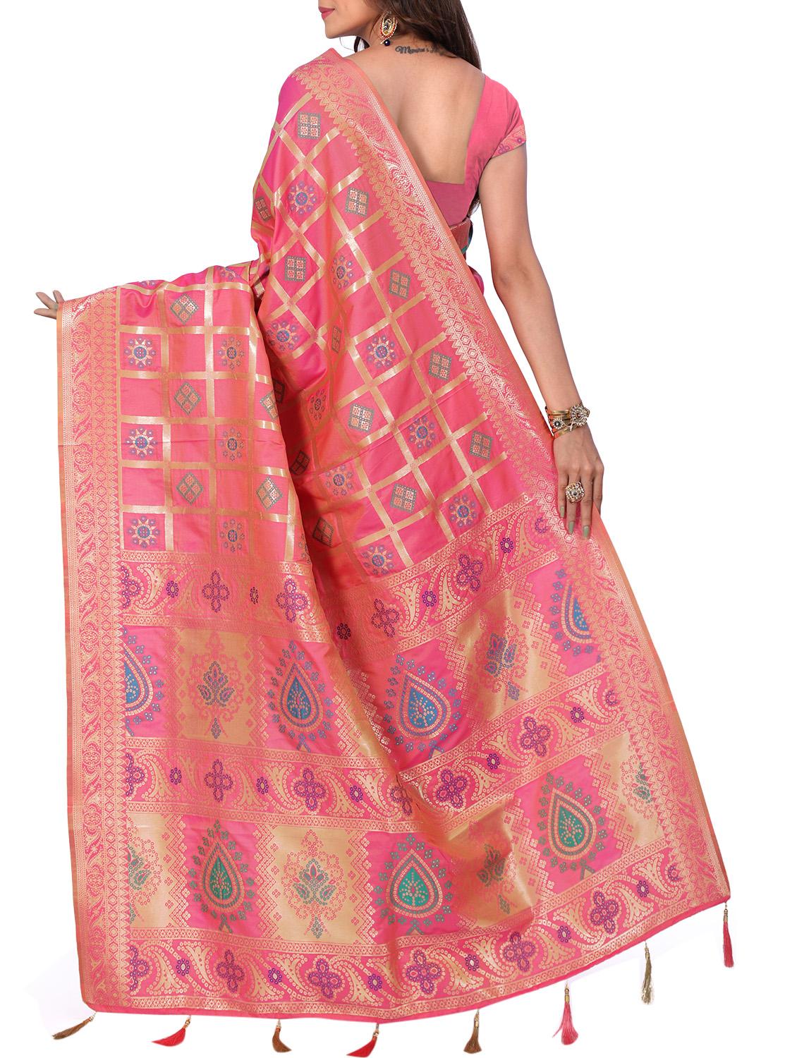geometrical zari motif banarasi saree with blouse - 15726739 - Zoom Image - 2