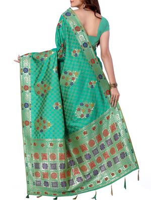 floral zari motif banarasi saree with blouse - 15726740 - Standard Image - 2
