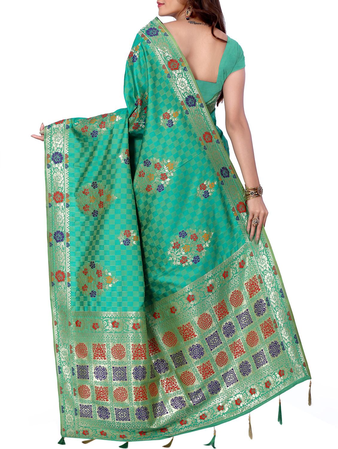 floral zari motif banarasi saree with blouse - 15726740 - Zoom Image - 2