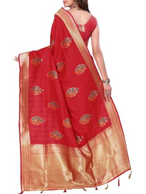 floral zari motif banarasi saree with blouse - 15726743 - Standard Image - 2