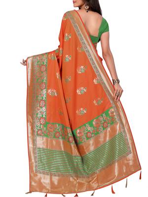 floral zari motif banarasi saree with blouse - 15726744 - Standard Image - 2