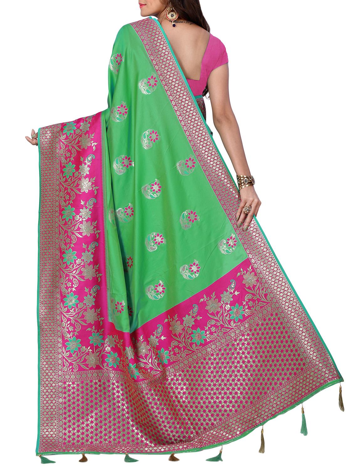 floral zari motif banarasi saree with blouse - 15726746 - Zoom Image - 2