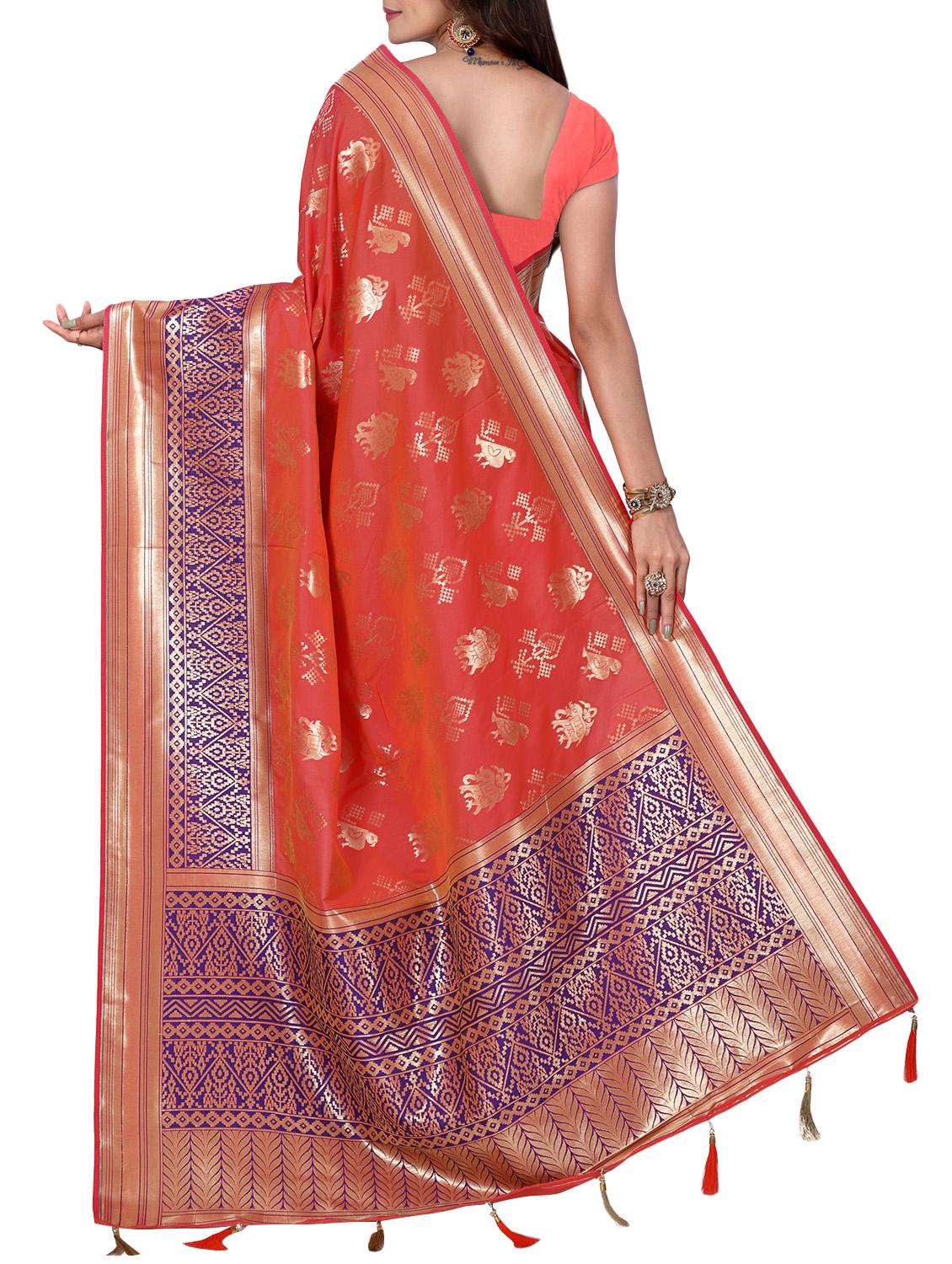 conversational zari motif banarasi saree with blouse - 15726747 - Zoom Image - 2