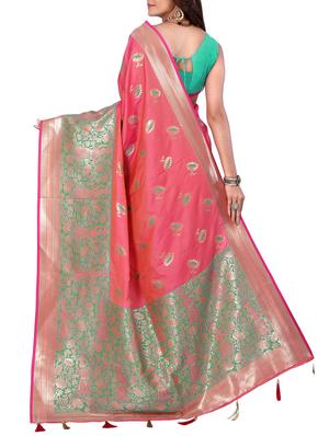 floral zari motif banarasi saree with blouse - 15726749 - Standard Image - 2