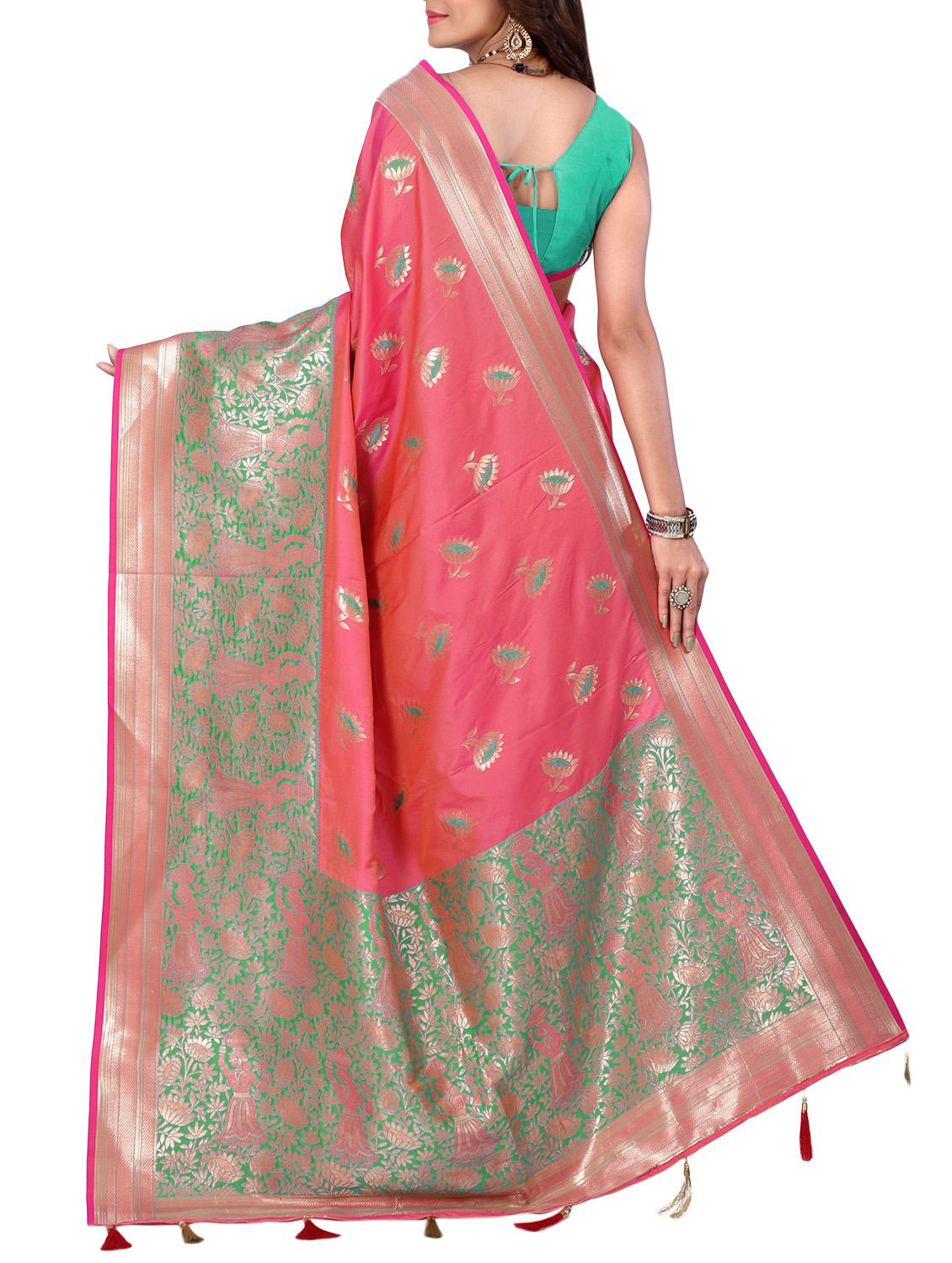 floral zari motif banarasi saree with blouse - 15726749 - Zoom Image - 2