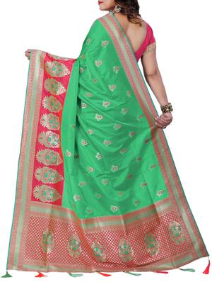 floral zari motif banarasi saree with blouse - 15726750 - Standard Image - 2