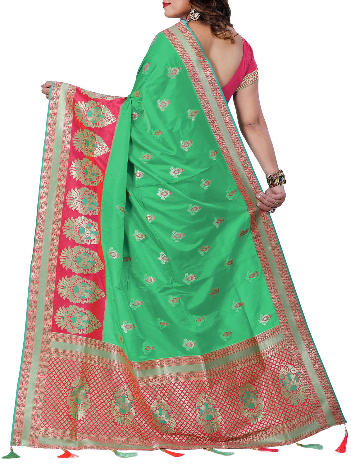 floral zari motif banarasi saree with blouse - 15726750 - Zoom Image - 2