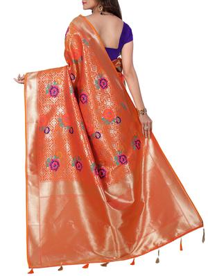 floral zari motif banarasi saree with blouse - 15726751 - Standard Image - 2